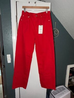 Zara High Rise Wide Leg Jeans in Bright Red
